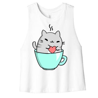 Cute Cat Coffee Lover Gift Women's Racerback Cropped Tank