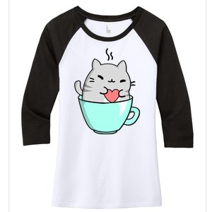 Cute Cat Coffee Lover Gift Women's Tri-Blend 3/4-Sleeve Raglan Shirt