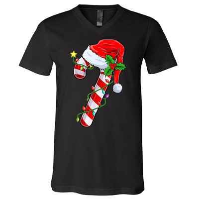 candy cane crew christmas lights family matching  V-Neck T-Shirt