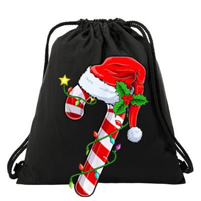 candy cane crew christmas lights family matching  Drawstring Bag