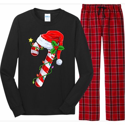 candy cane crew christmas lights family matching  Long Sleeve Pajama Set