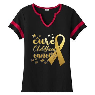 Cure Childhood Cancer Butterflies Ribbon Ladies Halftime Notch Neck Tee