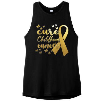 Cure Childhood Cancer Butterflies Ribbon Ladies PosiCharge Tri-Blend Wicking Tank