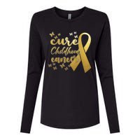 Cure Childhood Cancer Butterflies Ribbon Womens Cotton Relaxed Long Sleeve T-Shirt