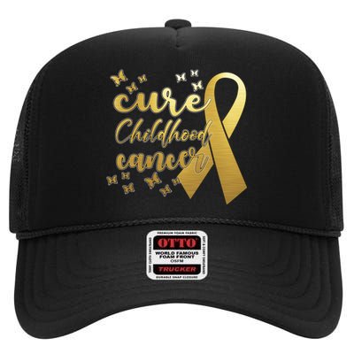 Cure Childhood Cancer Butterflies Ribbon High Crown Mesh Back Trucker Hat