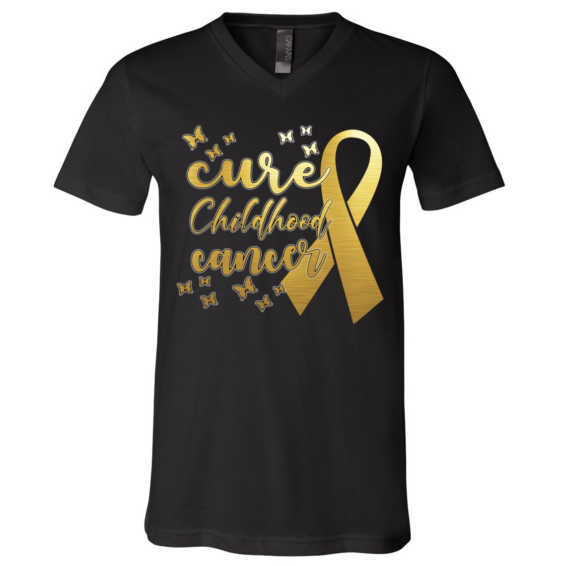 Cure Childhood Cancer Butterflies Ribbon V-Neck T-Shirt