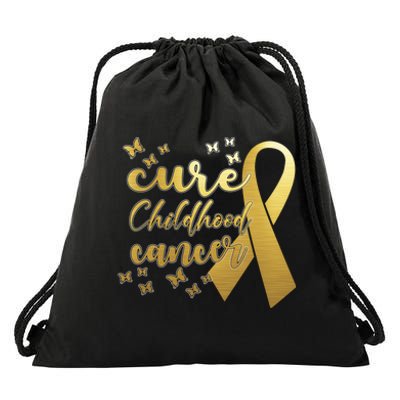 Cure Childhood Cancer Butterflies Ribbon Drawstring Bag