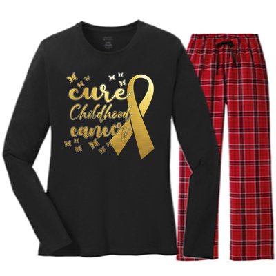 Cure Childhood Cancer Butterflies Ribbon Women's Long Sleeve Flannel Pajama Set 