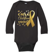 Cure Childhood Cancer Butterflies Ribbon Baby Long Sleeve Bodysuit