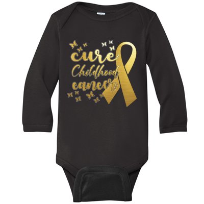 Cure Childhood Cancer Butterflies Ribbon Baby Long Sleeve Bodysuit