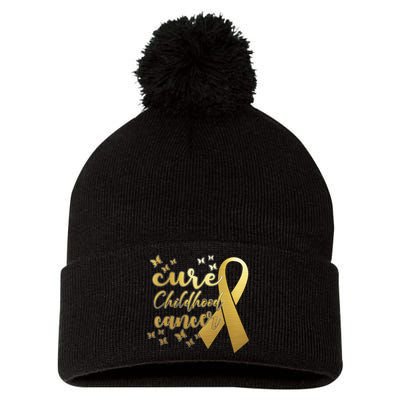 Cure Childhood Cancer Butterflies Ribbon Pom Pom 12in Knit Beanie