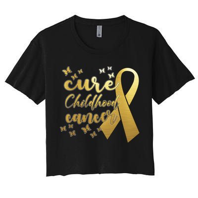 Cure Childhood Cancer Butterflies Ribbon Women's Crop Top Tee