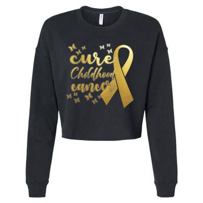 Cure Childhood Cancer Butterflies Ribbon Cropped Pullover Crew