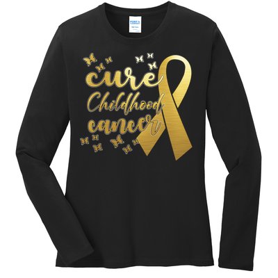 Cure Childhood Cancer Butterflies Ribbon Ladies Long Sleeve Shirt