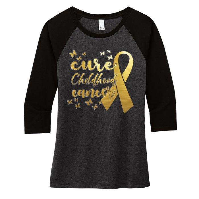 Cure Childhood Cancer Butterflies Ribbon Women's Tri-Blend 3/4-Sleeve Raglan Shirt