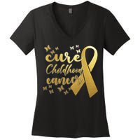 Cure Childhood Cancer Butterflies Ribbon Women's V-Neck T-Shirt