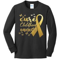 Cure Childhood Cancer Butterflies Ribbon Kids Long Sleeve Shirt