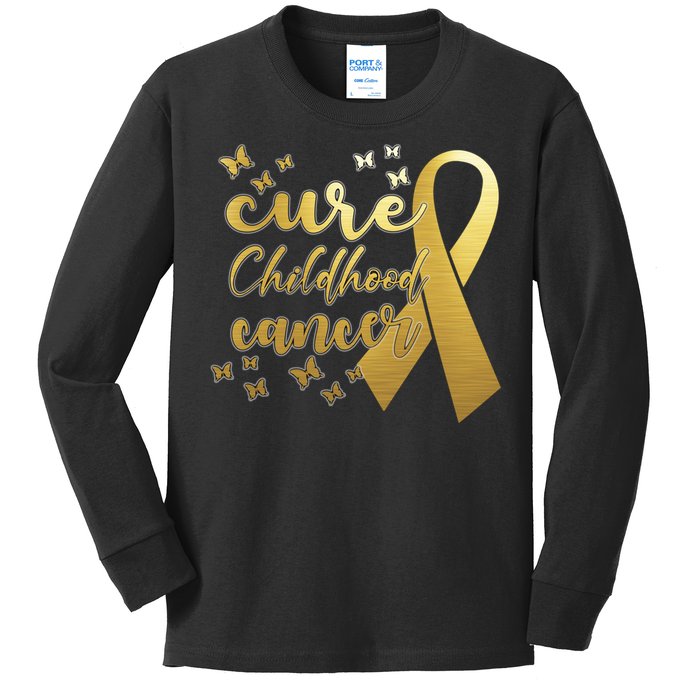 Cure Childhood Cancer Butterflies Ribbon Kids Long Sleeve Shirt