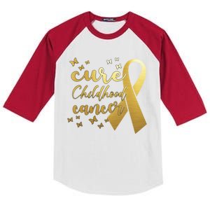 Cure Childhood Cancer Butterflies Ribbon Kids Colorblock Raglan Jersey