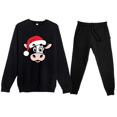 Cute Christmas Cows Santa Heifer Premium Crewneck Sweatsuit Set