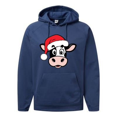 Cute Christmas Cows Santa Heifer Performance Fleece Hoodie