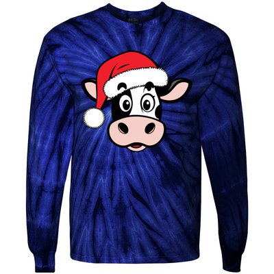 Cute Christmas Cows Santa Heifer Tie-Dye Long Sleeve Shirt