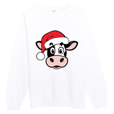 Cute Christmas Cows Santa Heifer Premium Crewneck Sweatshirt