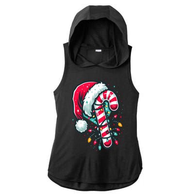 Candy Cane Crew Christmas Lights Family Matching Xmas Ladies PosiCharge Tri-Blend Wicking Draft Hoodie Tank