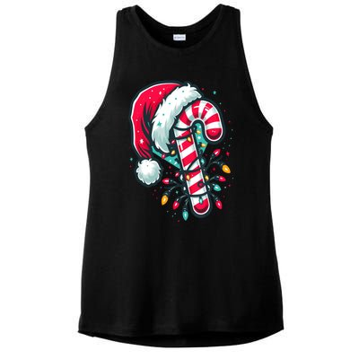 Candy Cane Crew Christmas Lights Family Matching Xmas Ladies PosiCharge Tri-Blend Wicking Tank