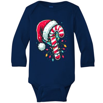 Candy Cane Crew Christmas Lights Family Matching Xmas Baby Long Sleeve Bodysuit