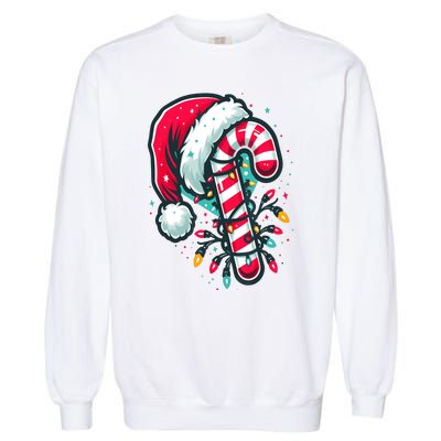 Candy Cane Crew Christmas Lights Family Matching Xmas Garment-Dyed Sweatshirt