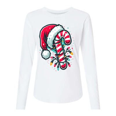 Candy Cane Crew Christmas Lights Family Matching Xmas Womens Cotton Relaxed Long Sleeve T-Shirt