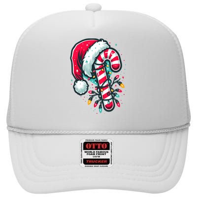 Candy Cane Crew Christmas Lights Family Matching Xmas High Crown Mesh Back Trucker Hat