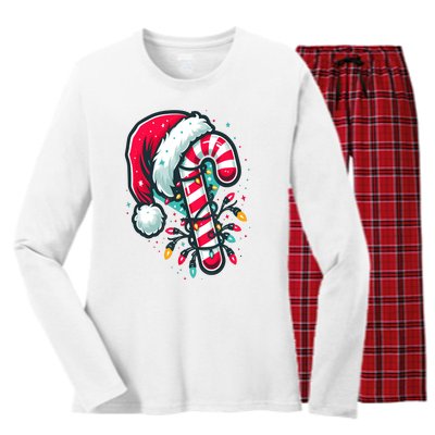 Candy Cane Crew Christmas Lights Family Matching Xmas Women's Long Sleeve Flannel Pajama Set 