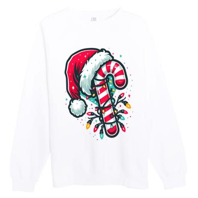 Candy Cane Crew Christmas Lights Family Matching Xmas Premium Crewneck Sweatshirt