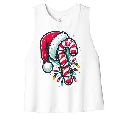 Candy Cane Crew Christmas Lights Family Matching Xmas Women's Racerback Cropped Tank