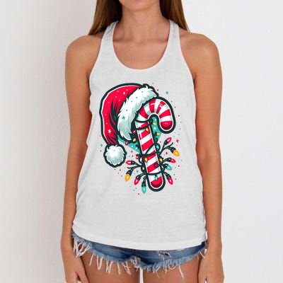 Candy Cane Crew Christmas Lights Family Matching Xmas Women's Knotted Racerback Tank