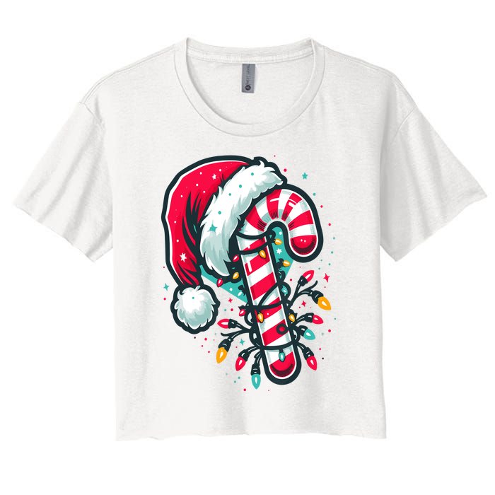 Candy Cane Crew Christmas Lights Family Matching Xmas Women's Crop Top Tee