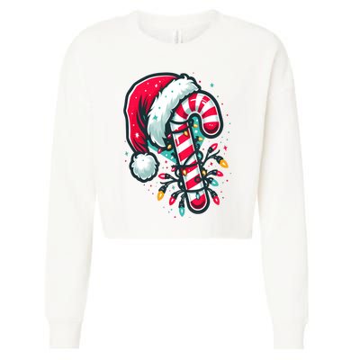 Candy Cane Crew Christmas Lights Family Matching Xmas Cropped Pullover Crew