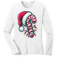 Candy Cane Crew Christmas Lights Family Matching Xmas Ladies Long Sleeve Shirt