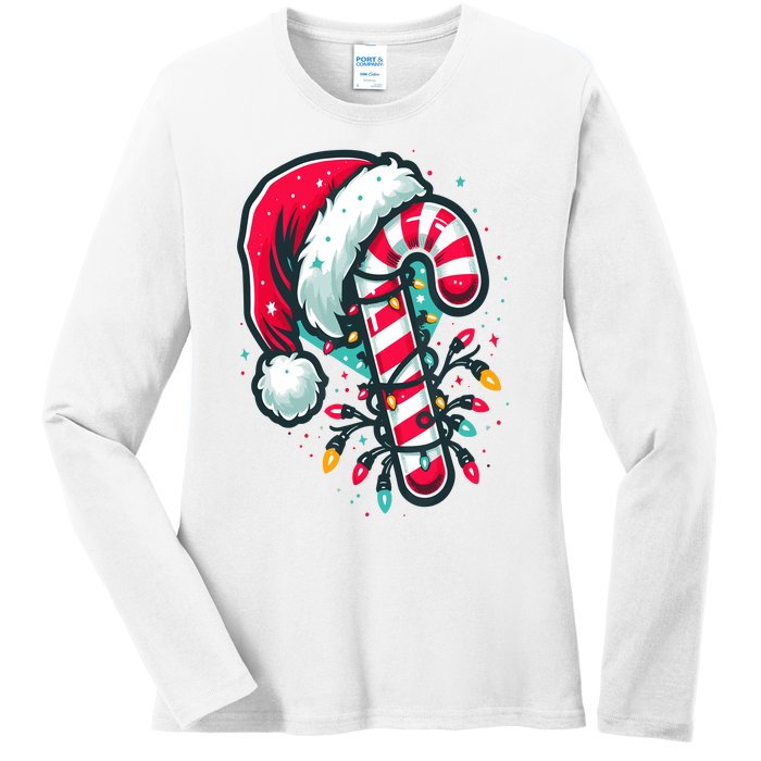 Candy Cane Crew Christmas Lights Family Matching Xmas Ladies Long Sleeve Shirt