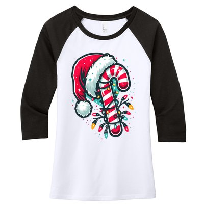 Candy Cane Crew Christmas Lights Family Matching Xmas Women's Tri-Blend 3/4-Sleeve Raglan Shirt