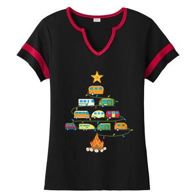 Christmas Camper Camping Crew Road Trip Funny Gift Ladies Halftime Notch Neck Tee