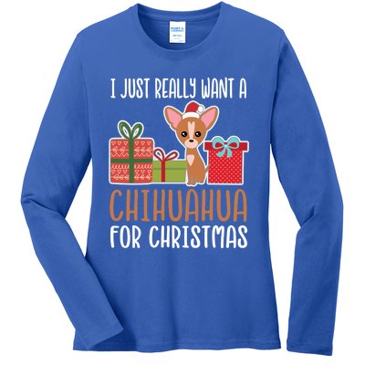 Cute Christmas Chihuahua Owner I Want A Chihuahua Gift Ladies Long Sleeve Shirt