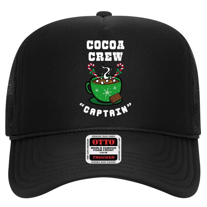 Cocoa Crew Captain Christmas Xmas Squad Picture High Crown Mesh Back Trucker Hat