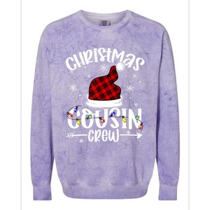 Christmas Cousin Crew Xmas Light Santa Hat Buffalo Red Plaid Gift Colorblast Crewneck Sweatshirt