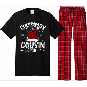 Christmas Cousin Crew Xmas Light Santa Hat Buffalo Red Plaid Gift Pajama Set