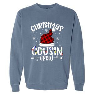 Christmas Cousin Crew Xmas Light Santa Hat Buffalo Red Plaid Gift Garment-Dyed Sweatshirt