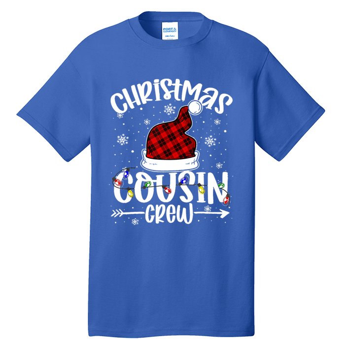 Christmas Cousin Crew Xmas Light Santa Hat Buffalo Red Plaid Gift Tall T-Shirt