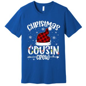 Christmas Cousin Crew Xmas Light Santa Hat Buffalo Red Plaid Gift Premium T-Shirt